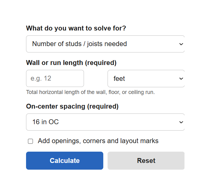 16 On Center Calculator