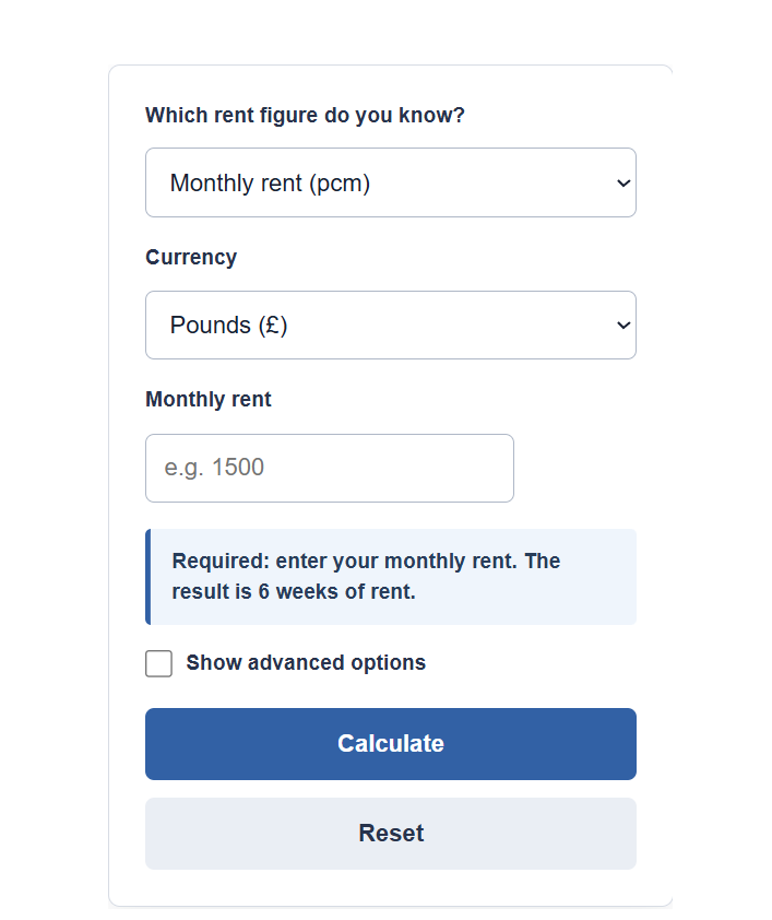 6 Week Rent Calculator
