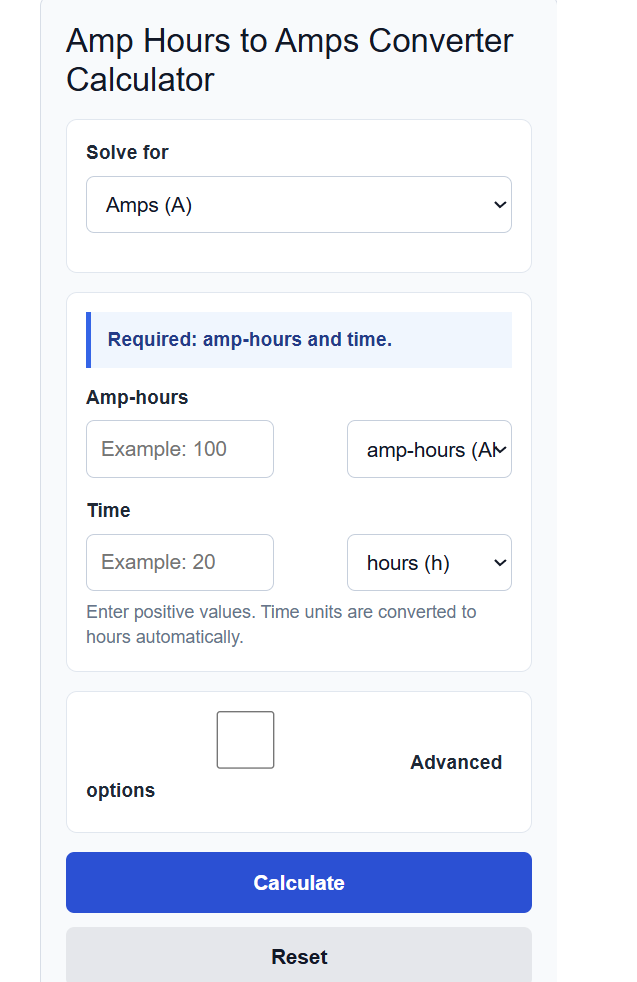 Amp Hours To Amps Converter Calculator