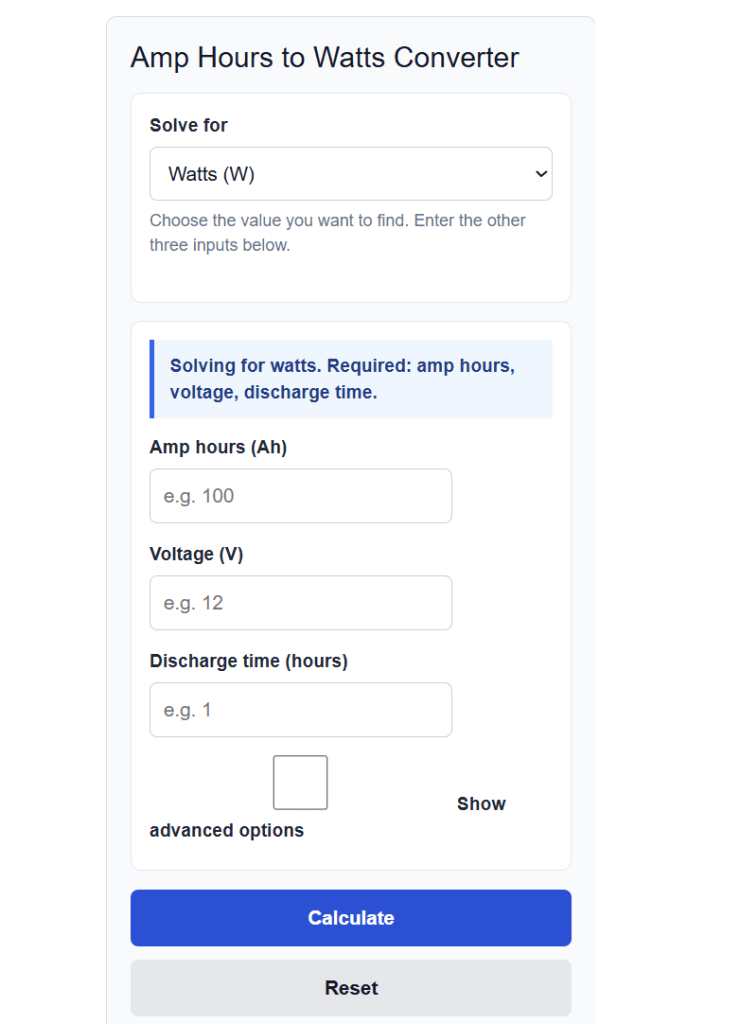 Amp Hours To Watts Converter Calculator