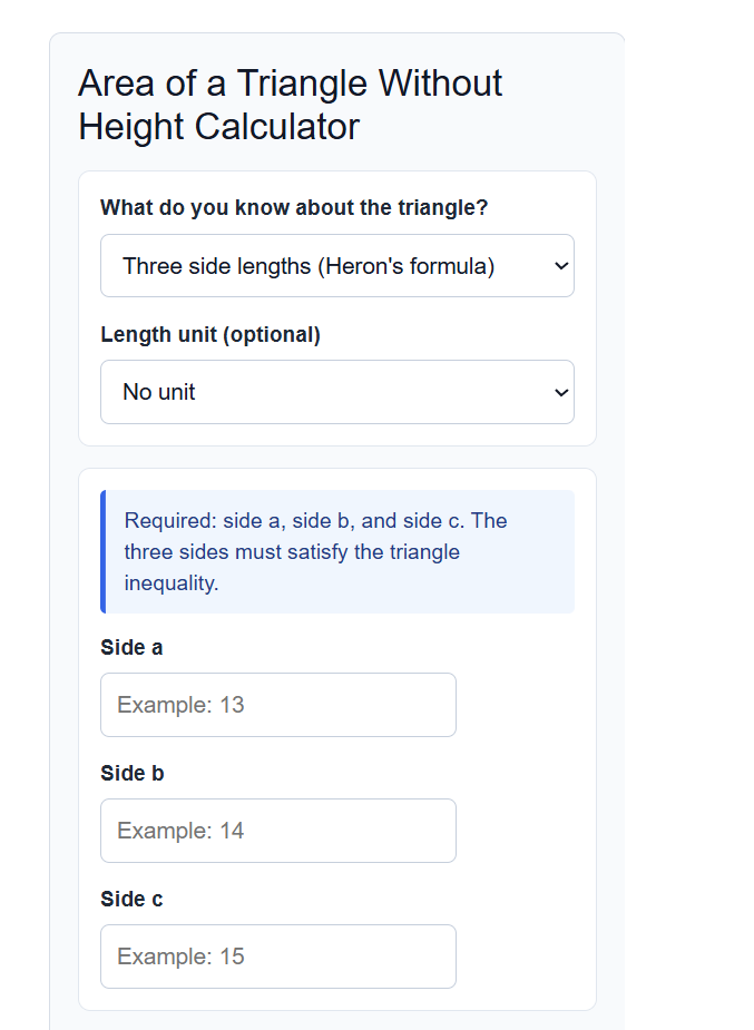 Area Of A Triangle Without Height Calculator