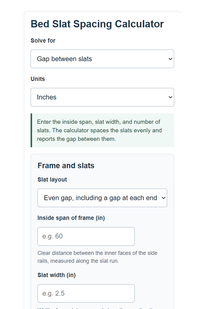 Bed Slat Spacing Calculator