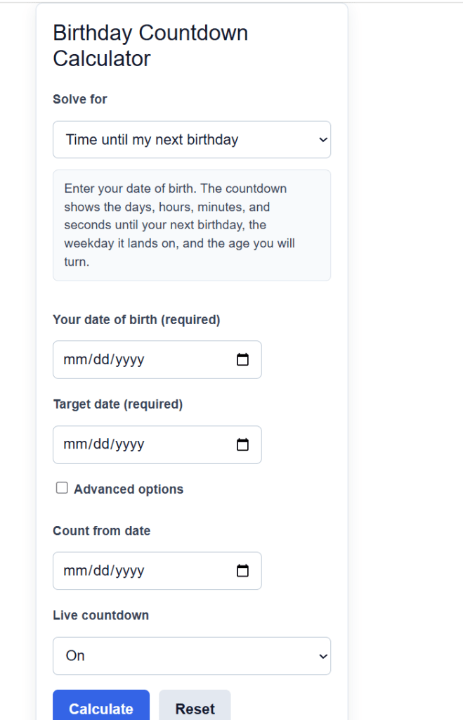 Birthday Countdown Calculator