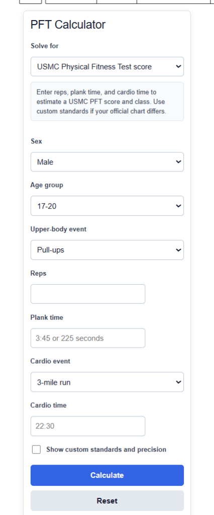 Pft Calculator