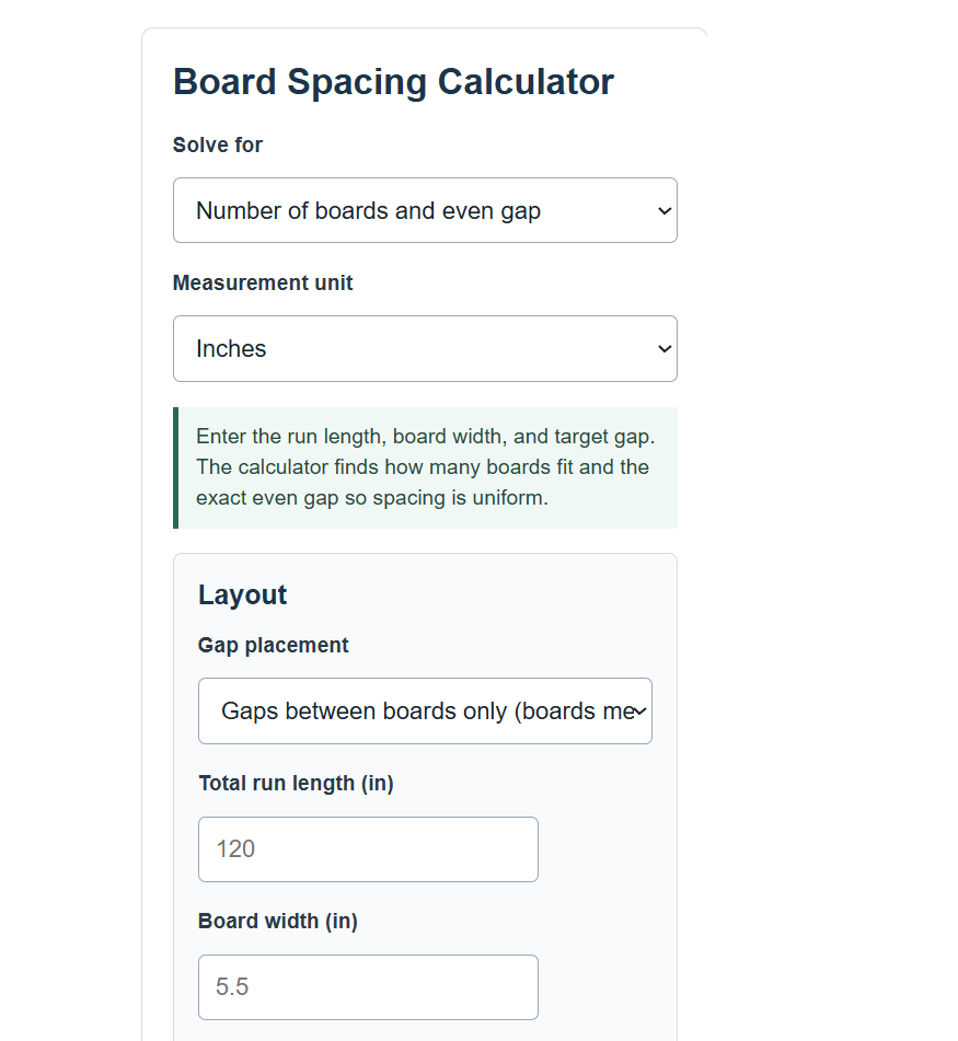 Board Spacing Calculator
