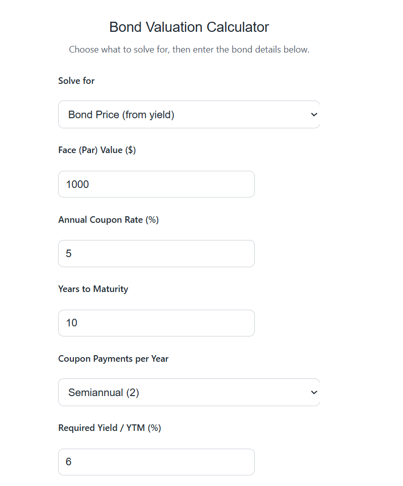 Bond Valuation Calculator