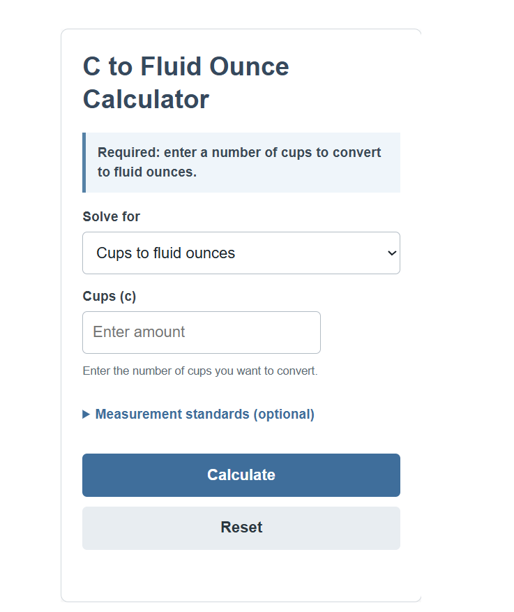 C To Fluid Ounce Calculator