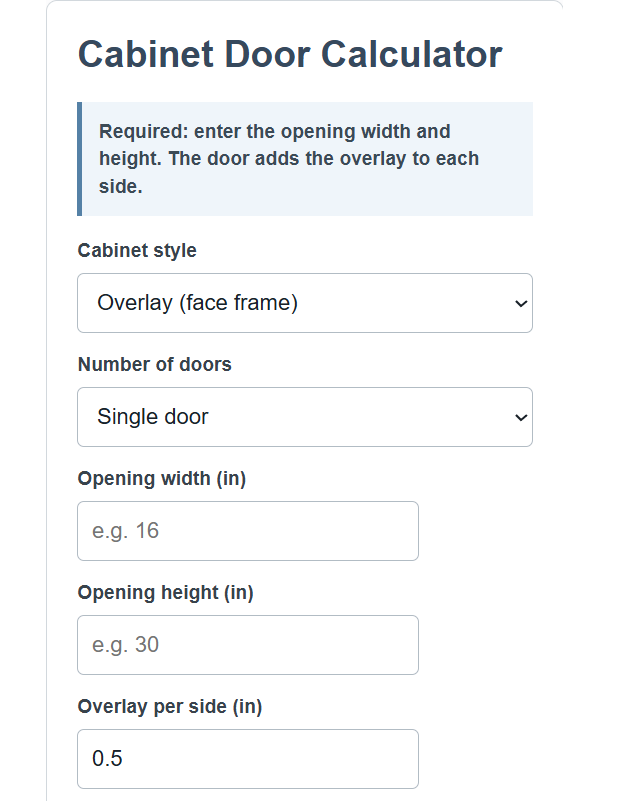 Cabinet Door Calculator
