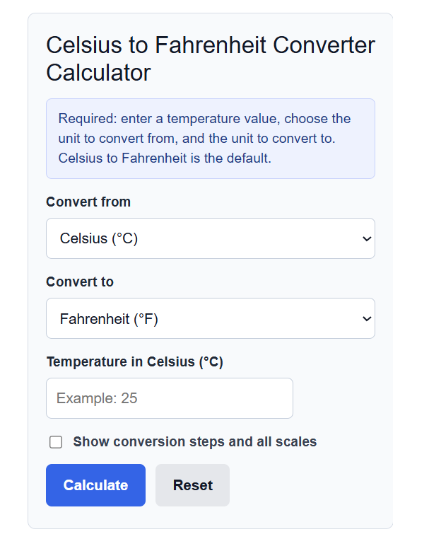 Celsius To Fahrenheit Converter Calculator