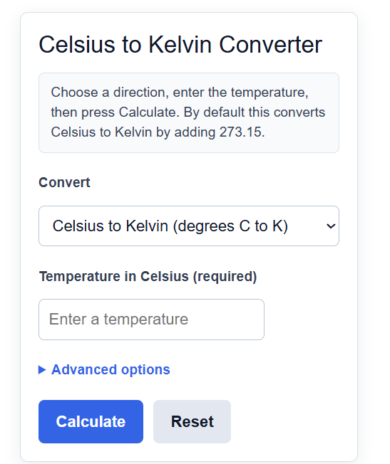 Celsius To Kelvin Converter Calculator