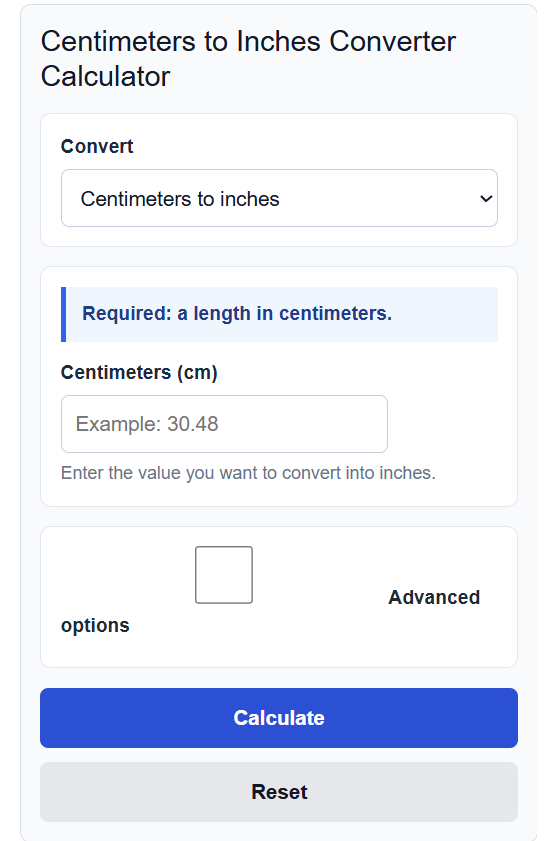 Centimeters To Inches Converter Calculator
