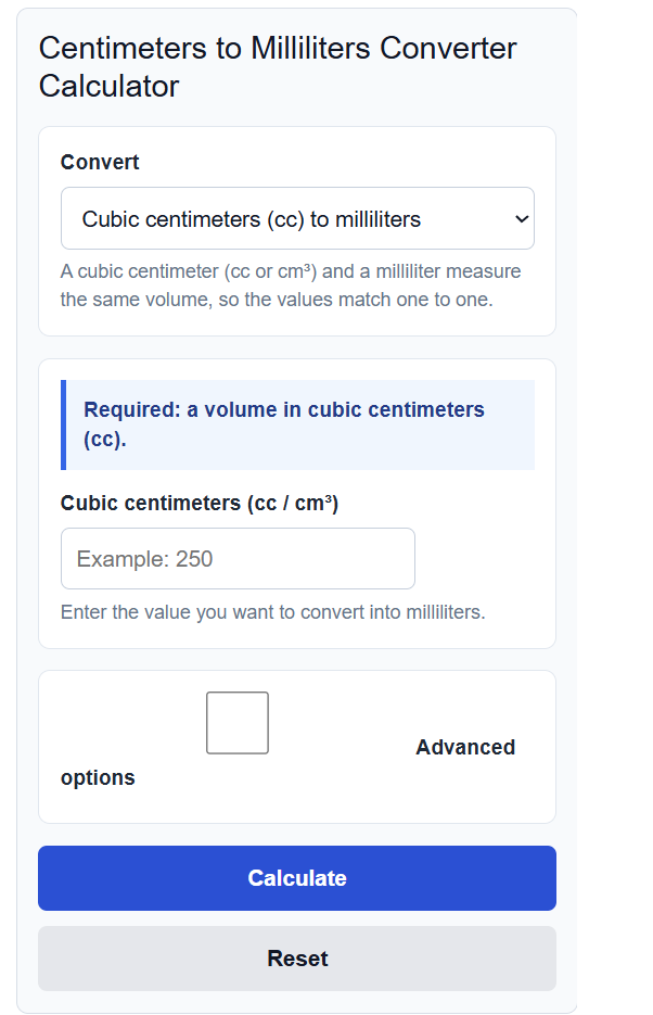 Centimeters To Milliliters Converter Calculator
