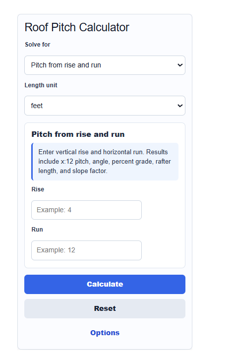 Roof Pitch Calculator