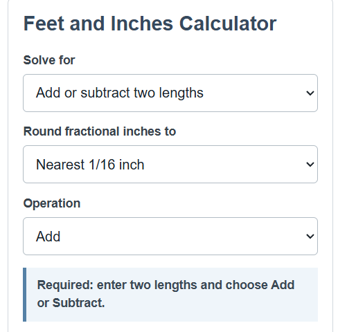 feet and inches calculator