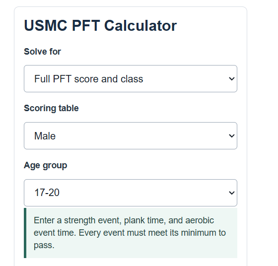 usmc pft calculator