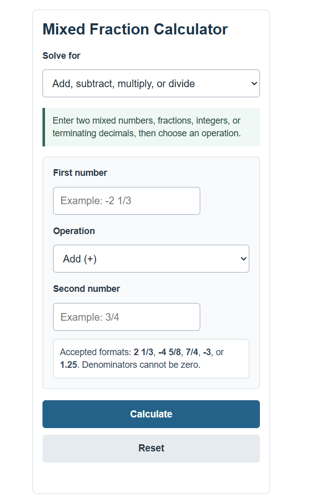 mixed fraction calculator
