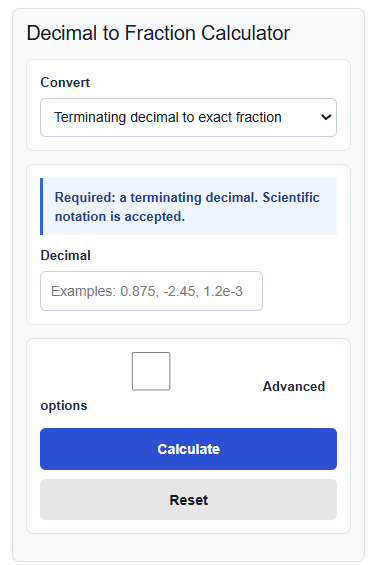 Decimal To Fraction Calculator