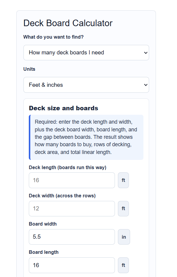 Deck Board Calculator