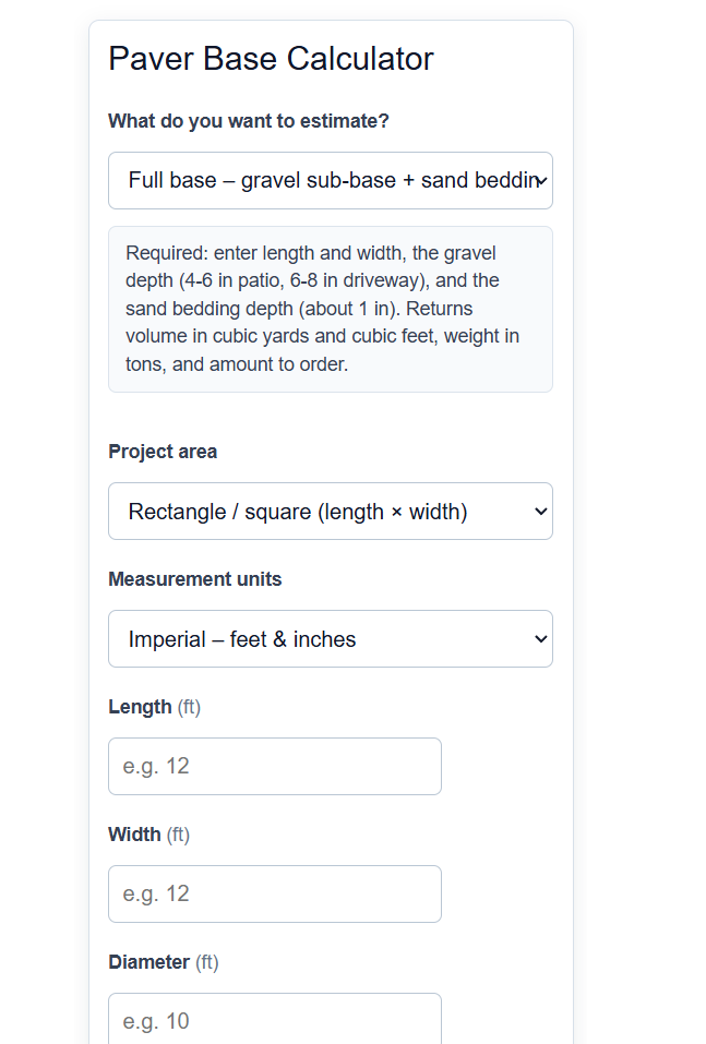 Paver Base Calculator