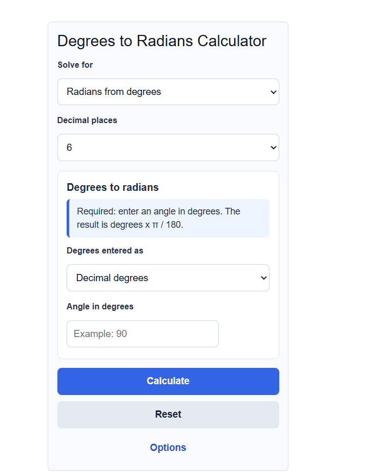 Degrees To Radians Calculator