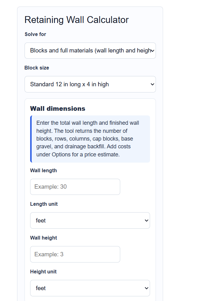 Retaining Wall Calculator