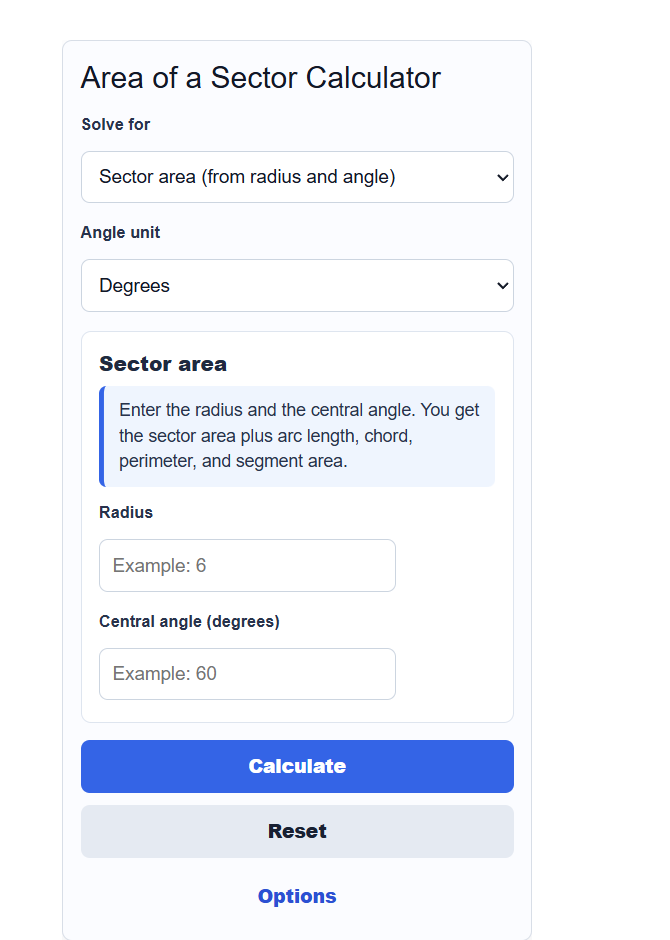 Area Of Sector Calculator