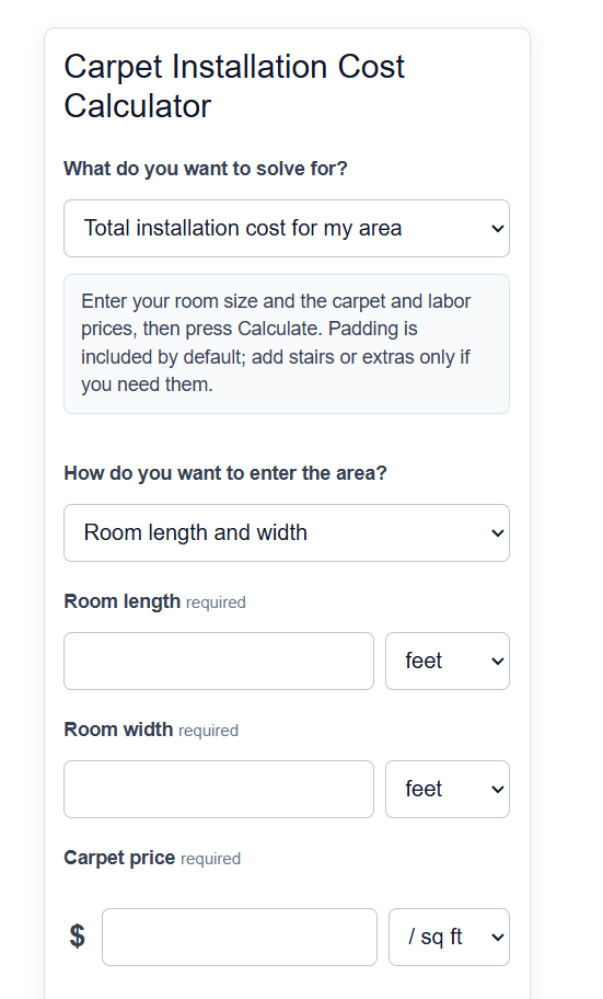 Carpet Installation Cost Calculator