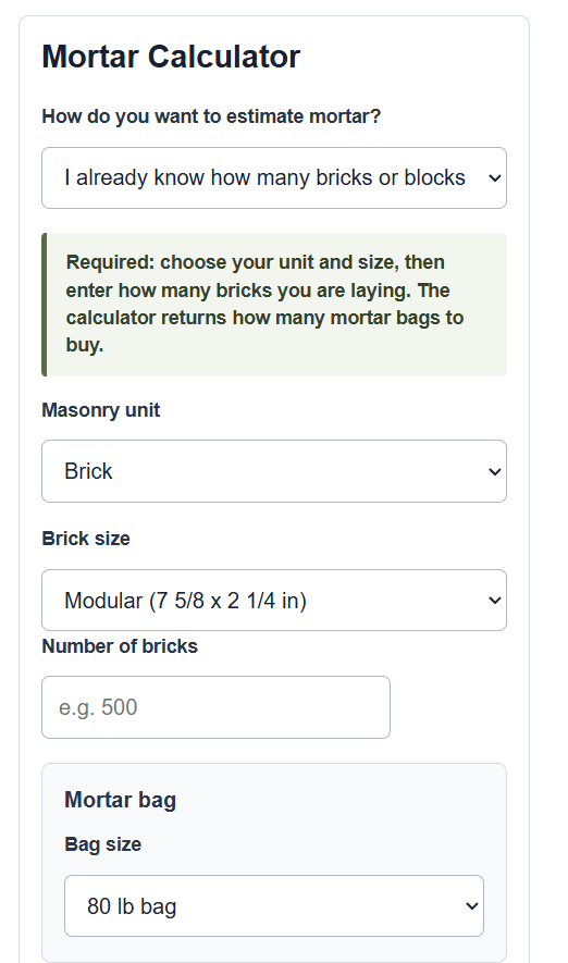 Mortar Calculator