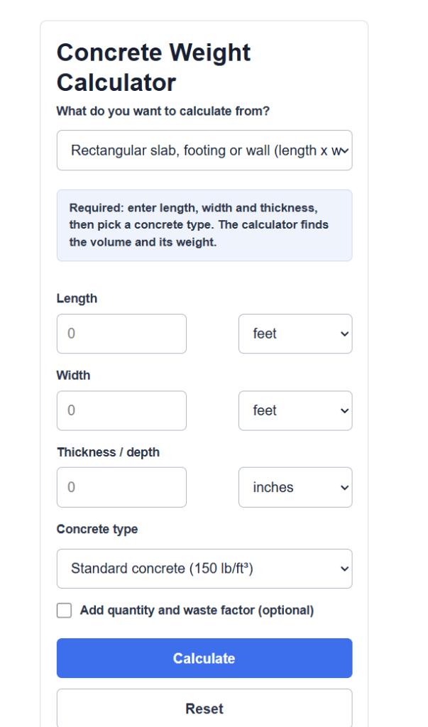 Concrete Weight Calculator