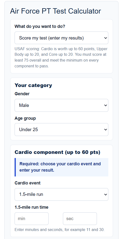 Air Force Pt Calculator