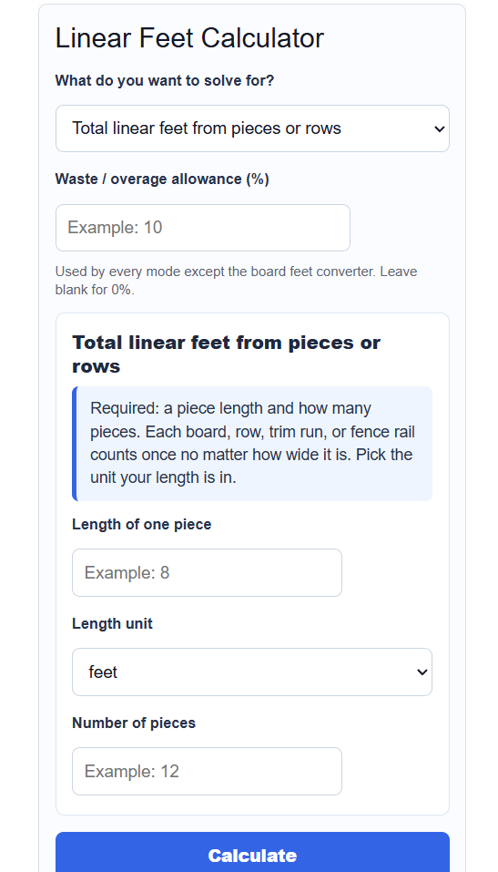 Linear Feet Calculator