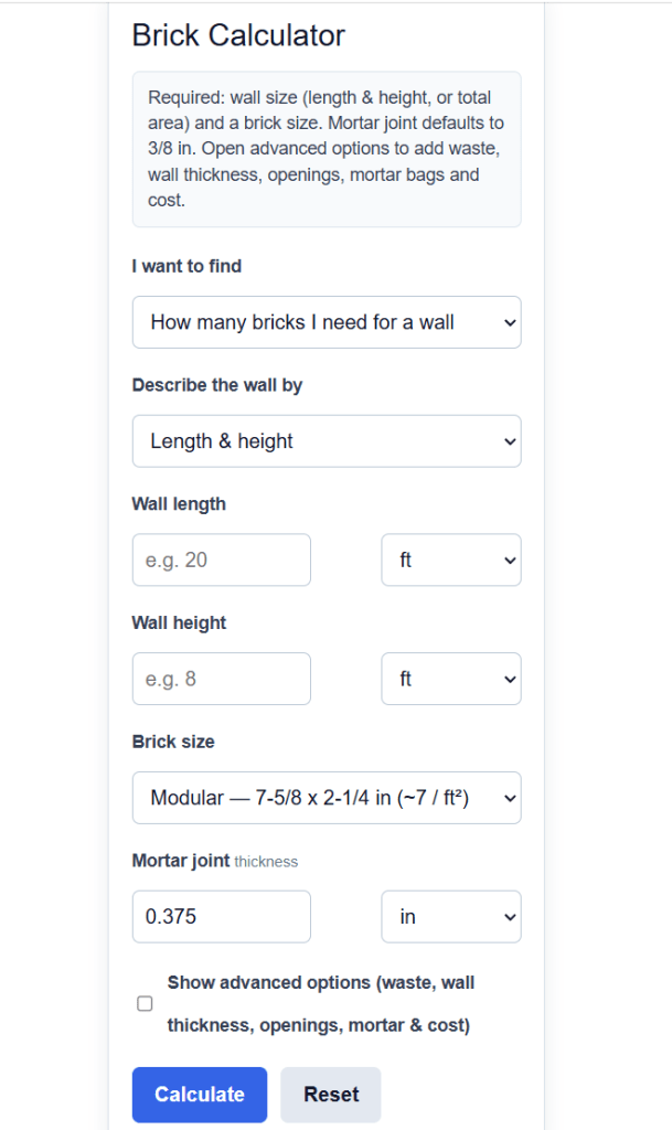 Brick Calculator