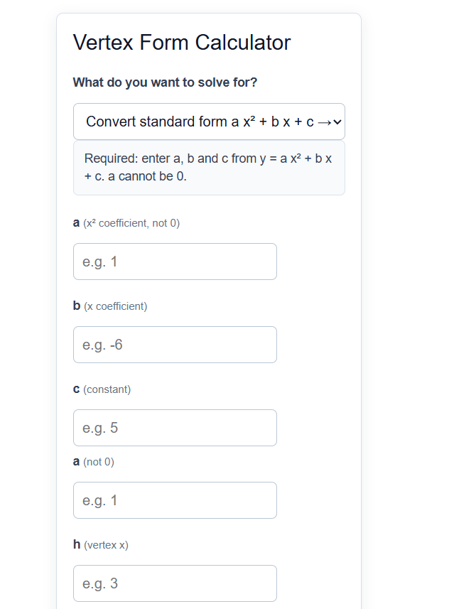 Vertex Form Calculator