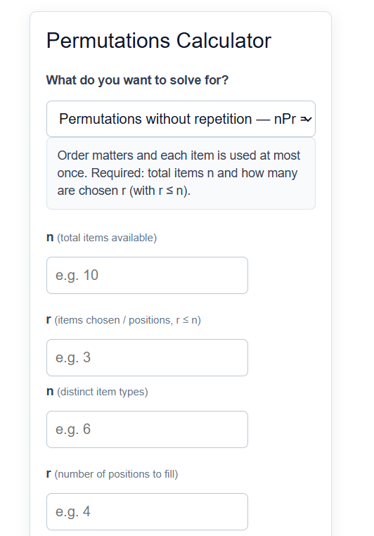Permutations Calculator