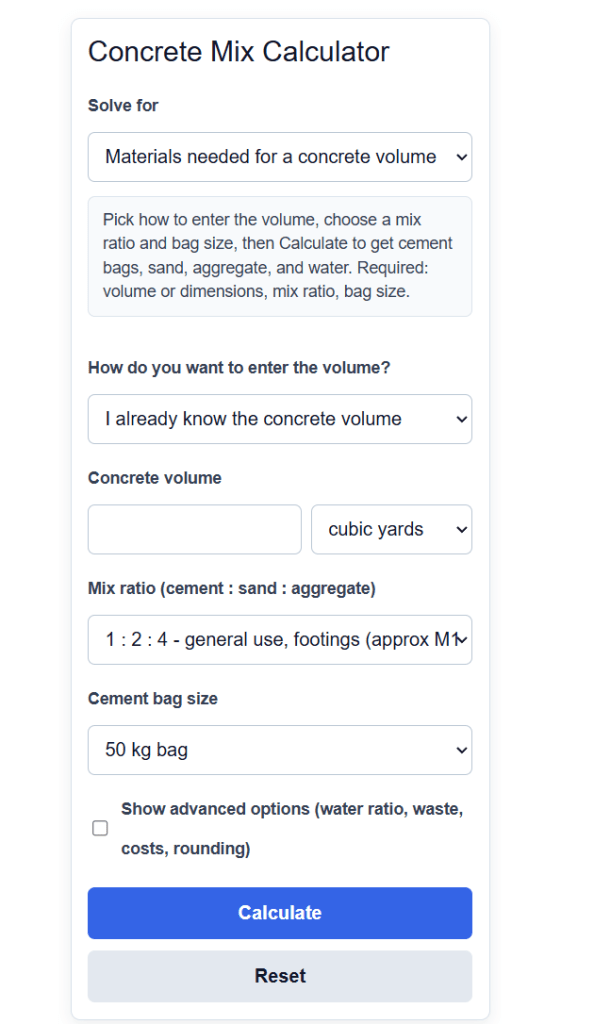 Concrete Mix Calculator