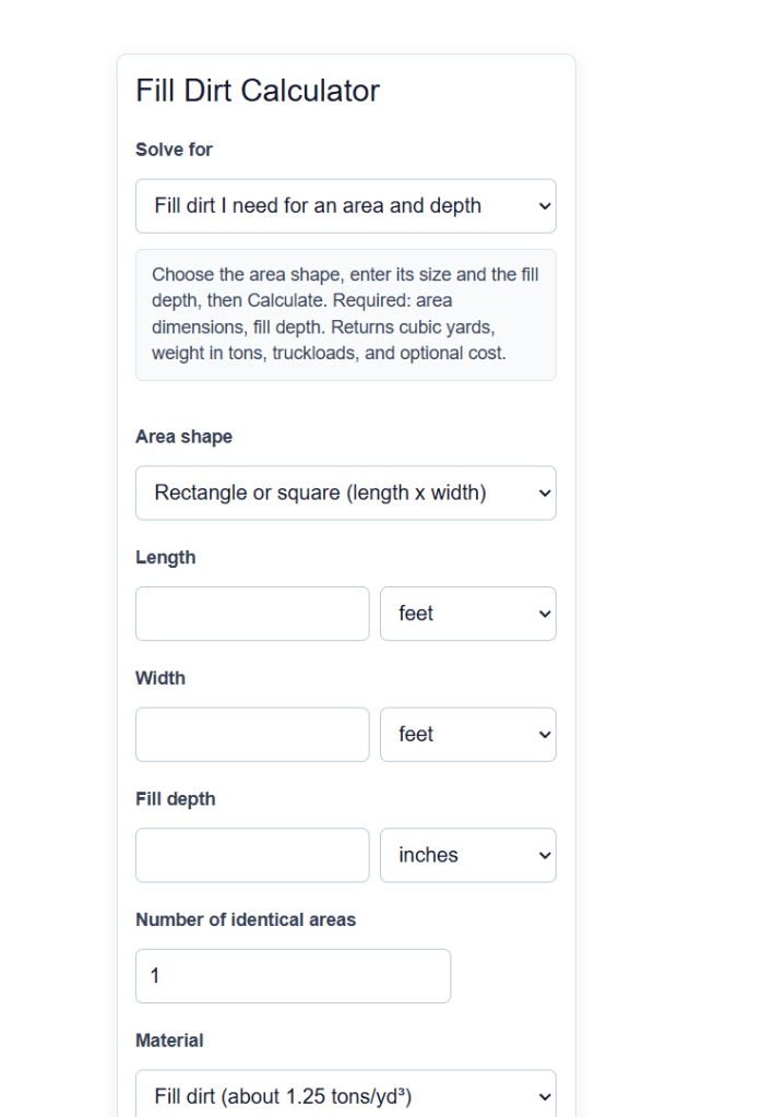 Fill Dirt Calculator