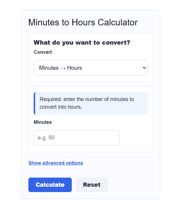Minutes To Hours Calculator