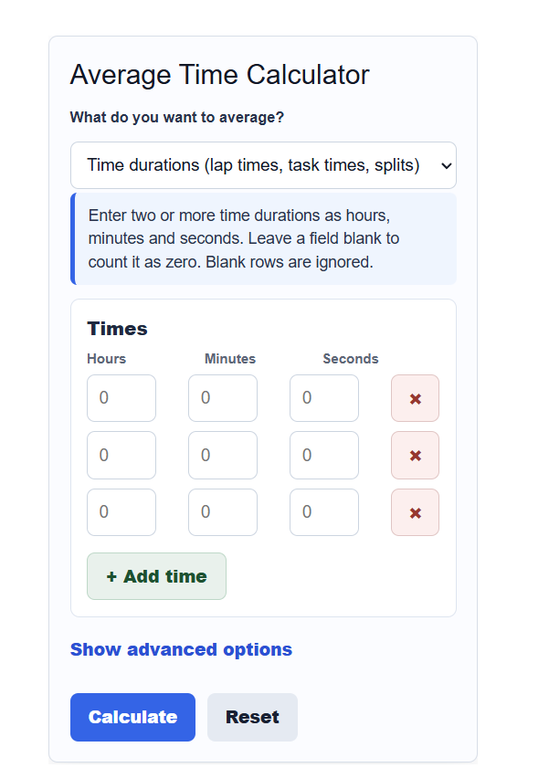 Average Time Calculator