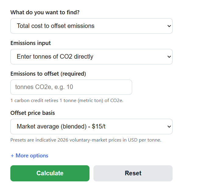 Carbon Offset Cost Calculator