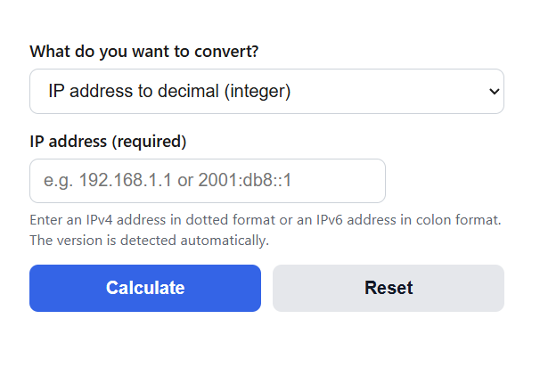 IP Address to Decimal (Integer) Calculator