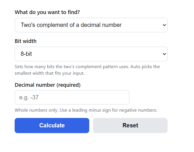 Two's Complement Calculator