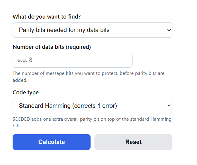 Hamming Code Parity Bits Calculator