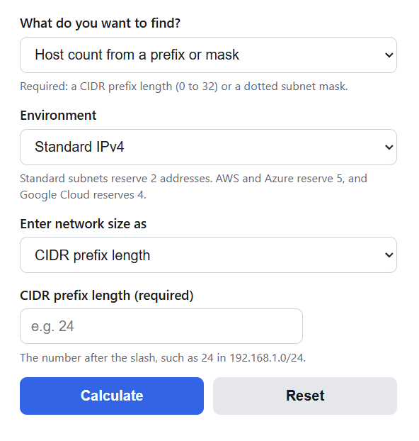 Subnet / CIDR Host Count Calculator