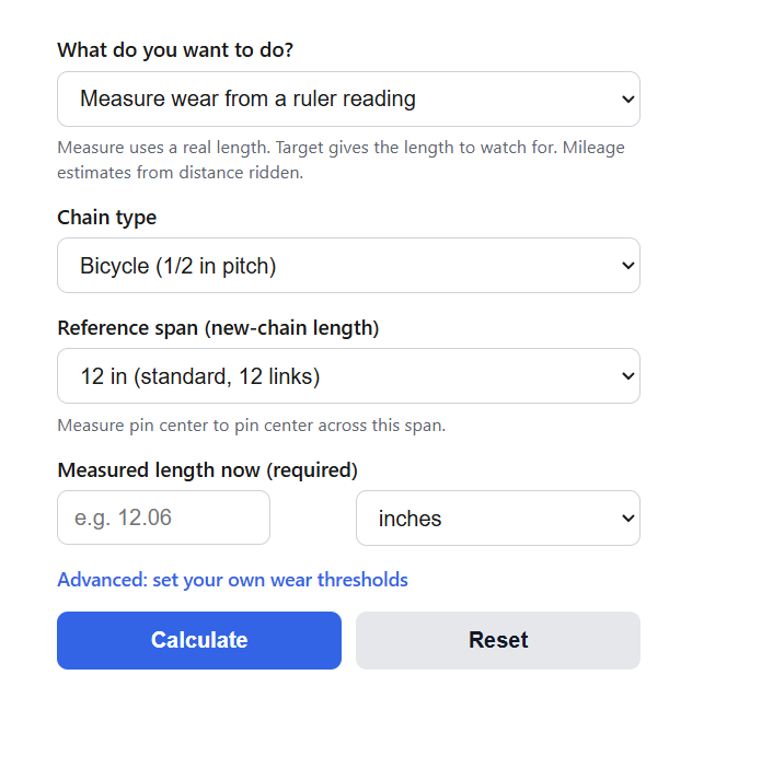 Chain Wear (Stretch) Calculator