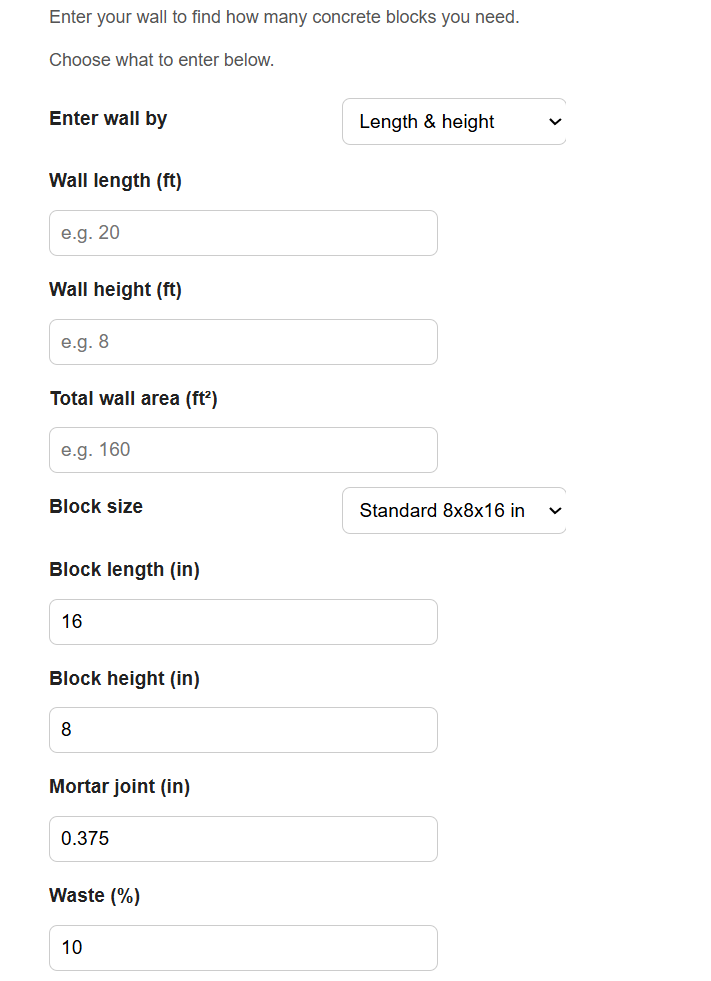 Concrete Block Calculator