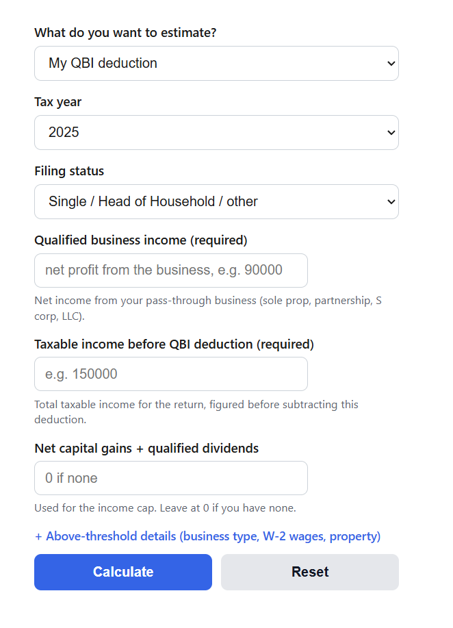 QBI Deduction Calculator