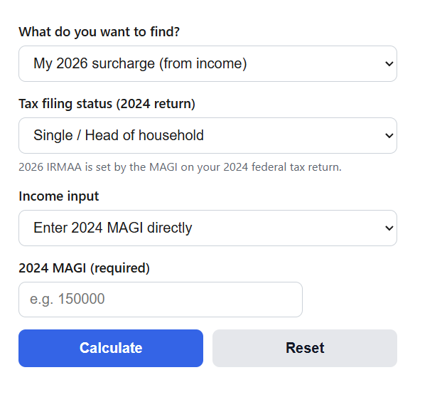 IRMAA Medicare Surcharge Calculator