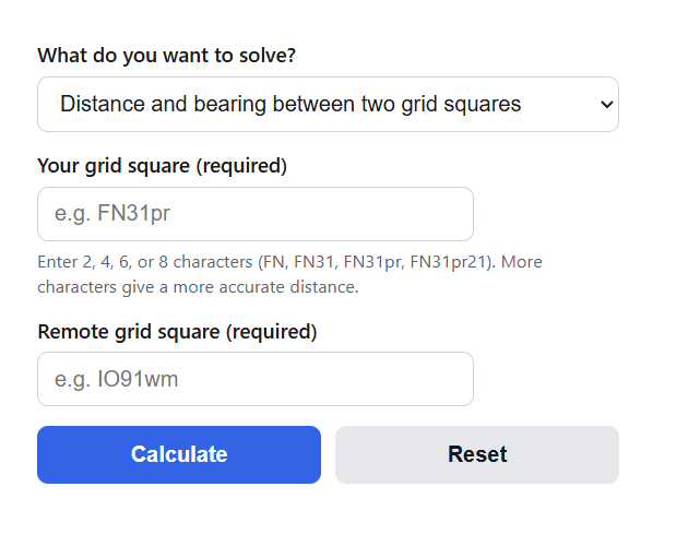 Maidenhead Grid Distance & Bearing Calculator