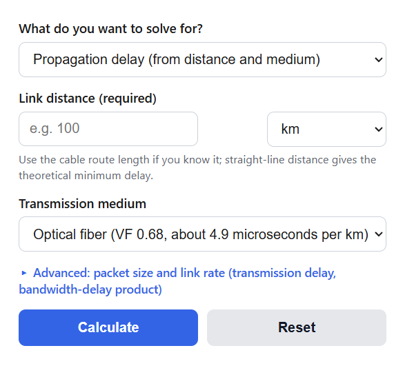 Network Propagation Delay Calculator