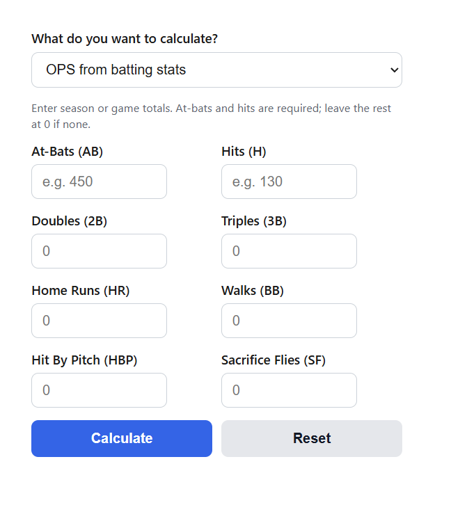 OPS Calculator (On-Base Plus Slugging)